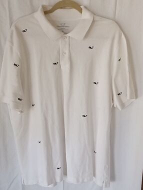 Vineyard Vines White Polo with Navy Whale Embroidery